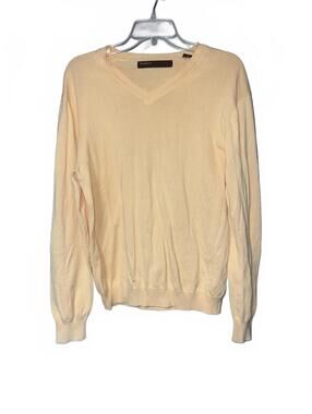 Perry Ellis Mens Sweater V Neck Pullover Knitted Long Sleeve Beige Medium